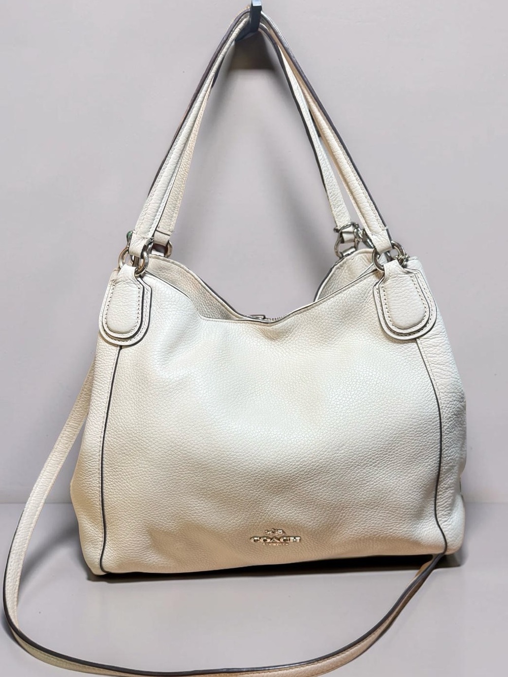 Coach Edie 28 Polished Pebble Leather Shoulder Bag - Chalk White 35983